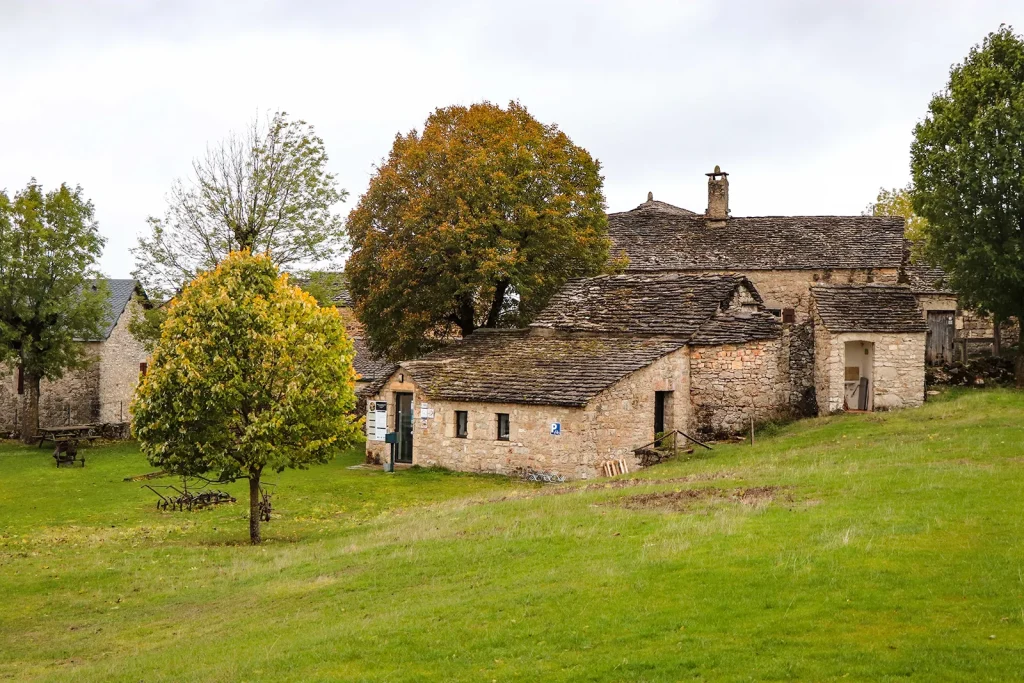 A traditional Causse farm in autumn on the Causse Méjean