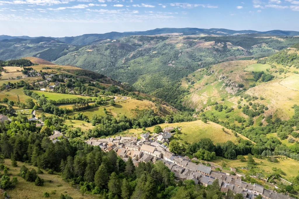 Aerial view of a village in the Cévennes