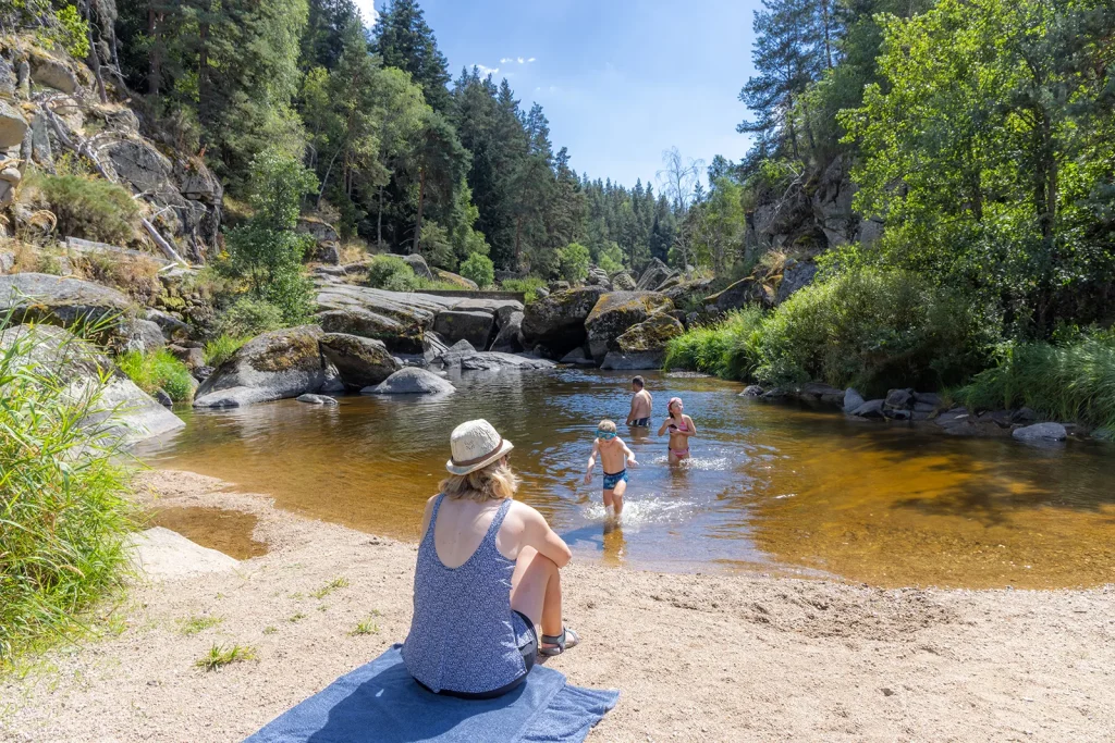 A family day out swimming in Fontans-en-Margeride