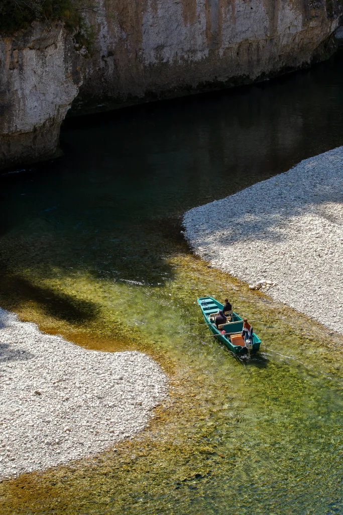 A bird’s-eye view of a boatman’s boat in the Gorges du Tarn.
