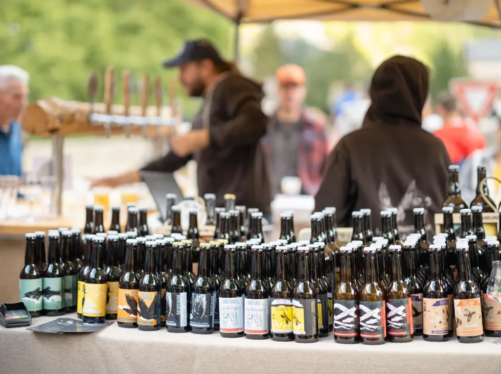 Meyrueis Market, a stall selling beers from the Gorges de la Jonte Brewery.