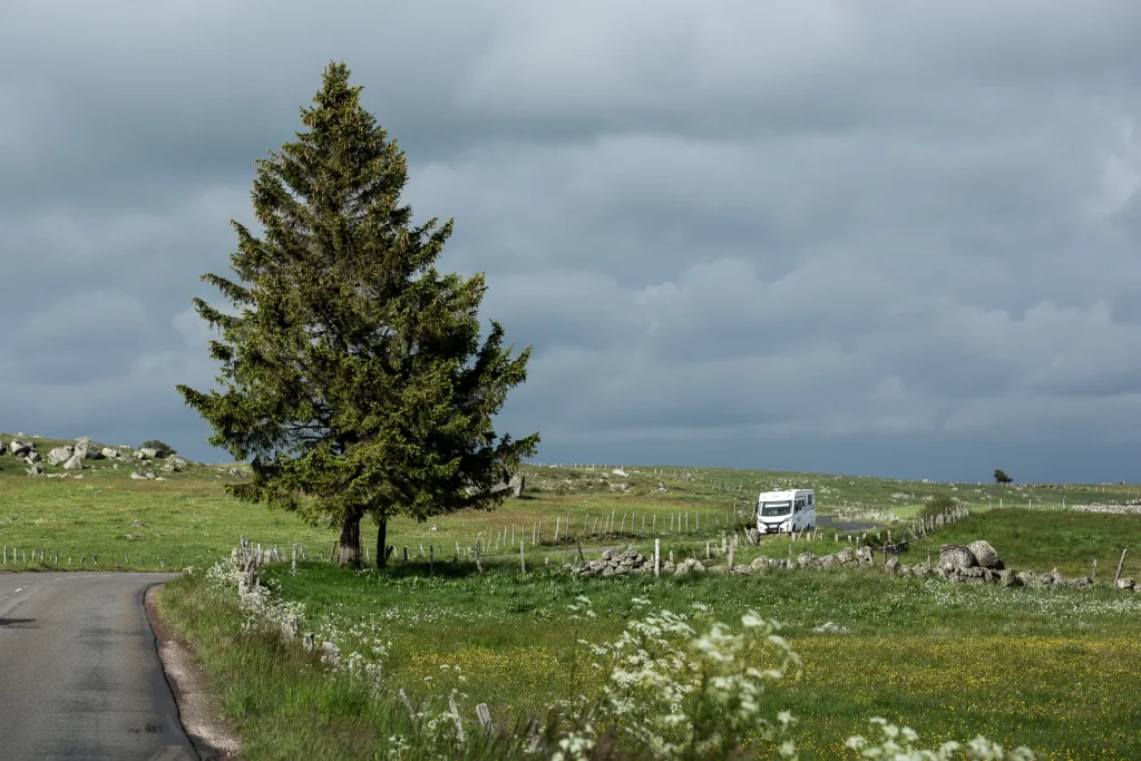 Motorhome on the Aubrac plateau.