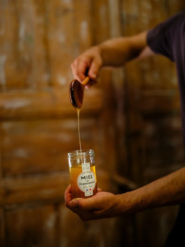 Margeride honey dripping from the spoon.