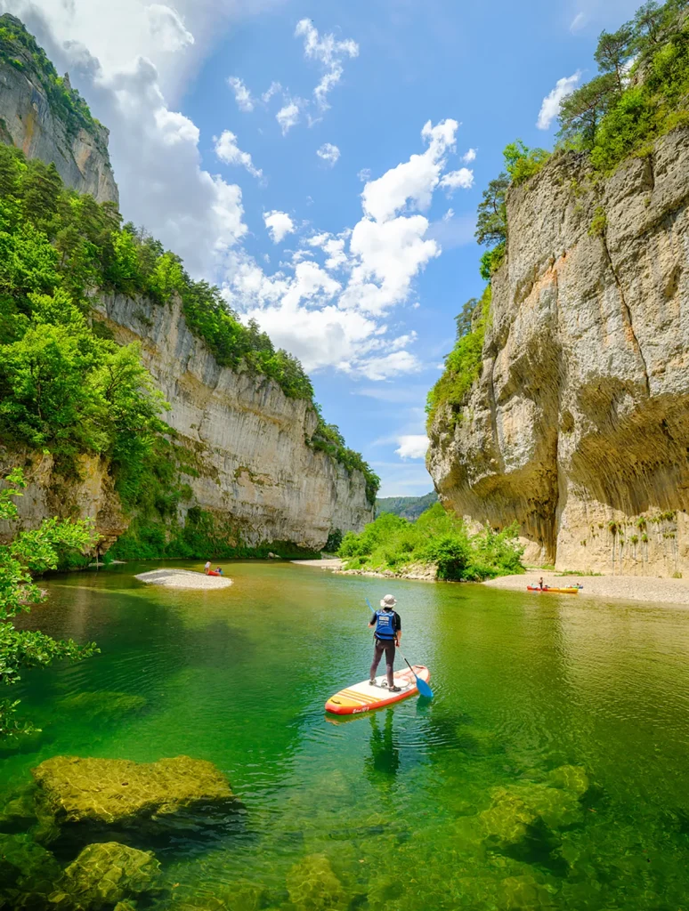 Paddleboarding in the Gorges du Tarn in summer