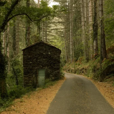 Route et maisonnette en lauze